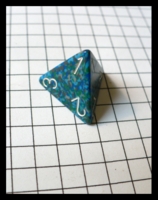 Dice : Dice - 4D - Rounded Opaque Blue With Green And Grey Speckles and White Numbers On Points